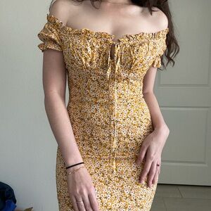 Floral Off-Shoulder Yellow Dress